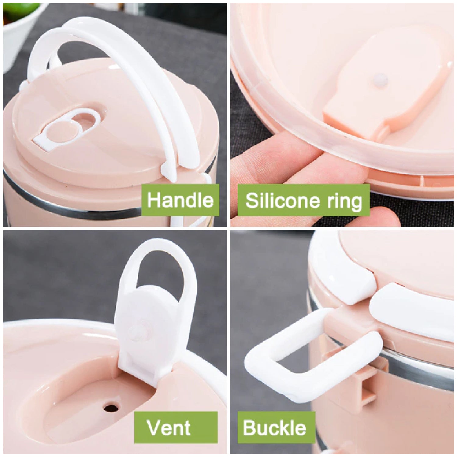 Four layer stainless steel hot lunch box for keeping food warm. Four layer stainless steel hot lunch box for keeping food warm.